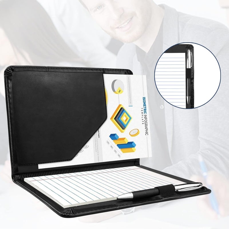 Konper Classic Padfolio/Junior Portfolio Folder Case, Business A5 Binder Organizer Notepad for Men Women, 5 x 8 Writing Pad Included,Black. - Image 4